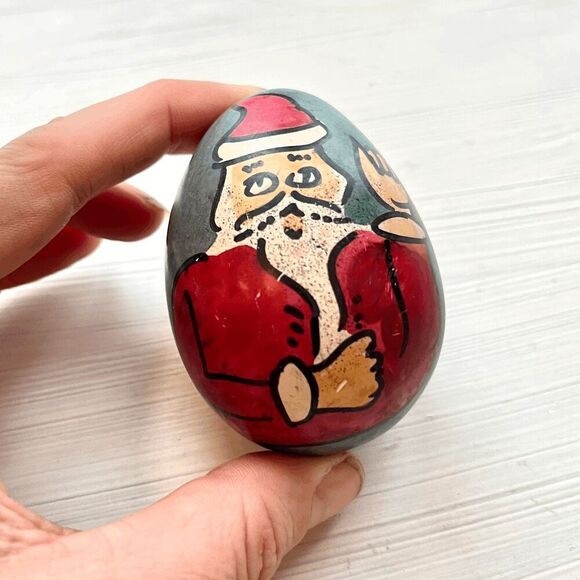 Hand-Painted Santa Stone Egg & Threshold Snowman Tea Towel Set - Picture 5 of 7